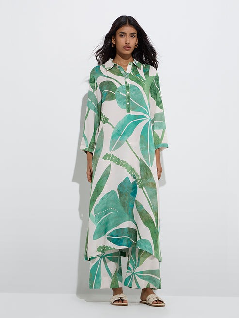 Utsa Green Foliage Design A-Line Kurta