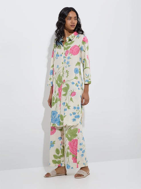 Utsa Multicolour Botanical-Inspired A-Line Kurta