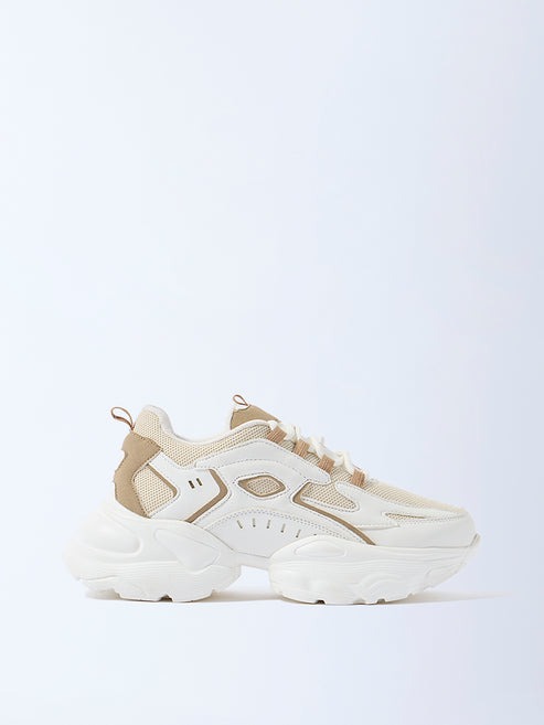 LUNA BLU Ivory Mesh Lace-Up Sneakers