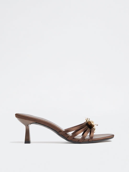 LUNA BLU Brown Multi-Strap Floral Heel Sandals
