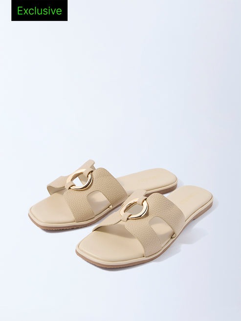 LUNA BLU Cream Metal-Detailed Slides - Exclusive