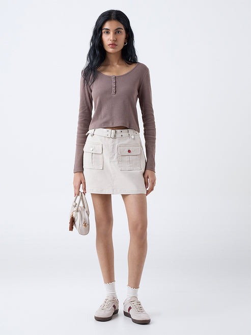 Nuon Beige High-Rise Cotton-Blend Skorts